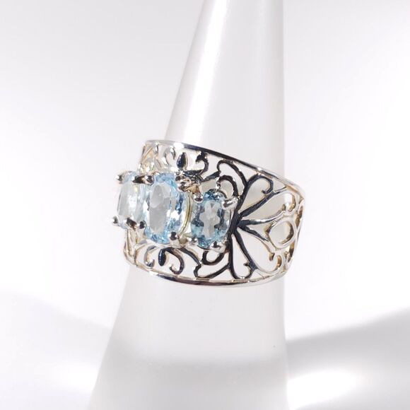 Sky Blue Topaz Filigree Ring Sterling Silver Size 5-3/4 - Picture 4 of 11